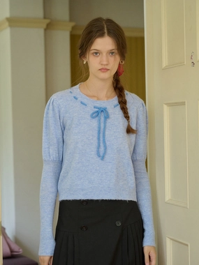 ??Final Sale??Lauren Bow Tie Pullover Bubble Sleeve Sweater Fresh Look Neutral Colors