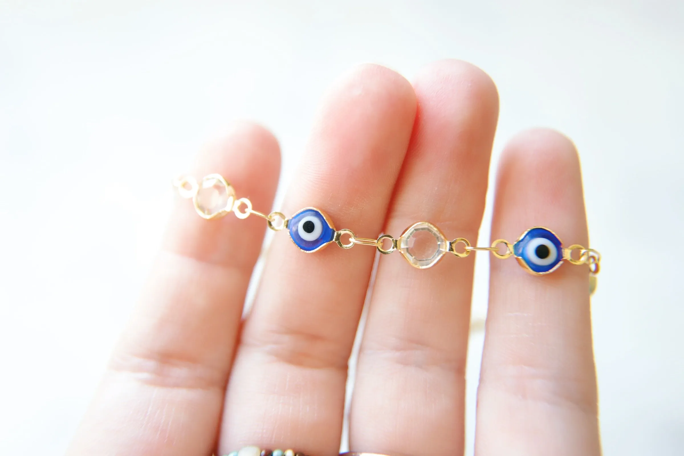 Evil Eye And Gemstone Chain Choker Necklace