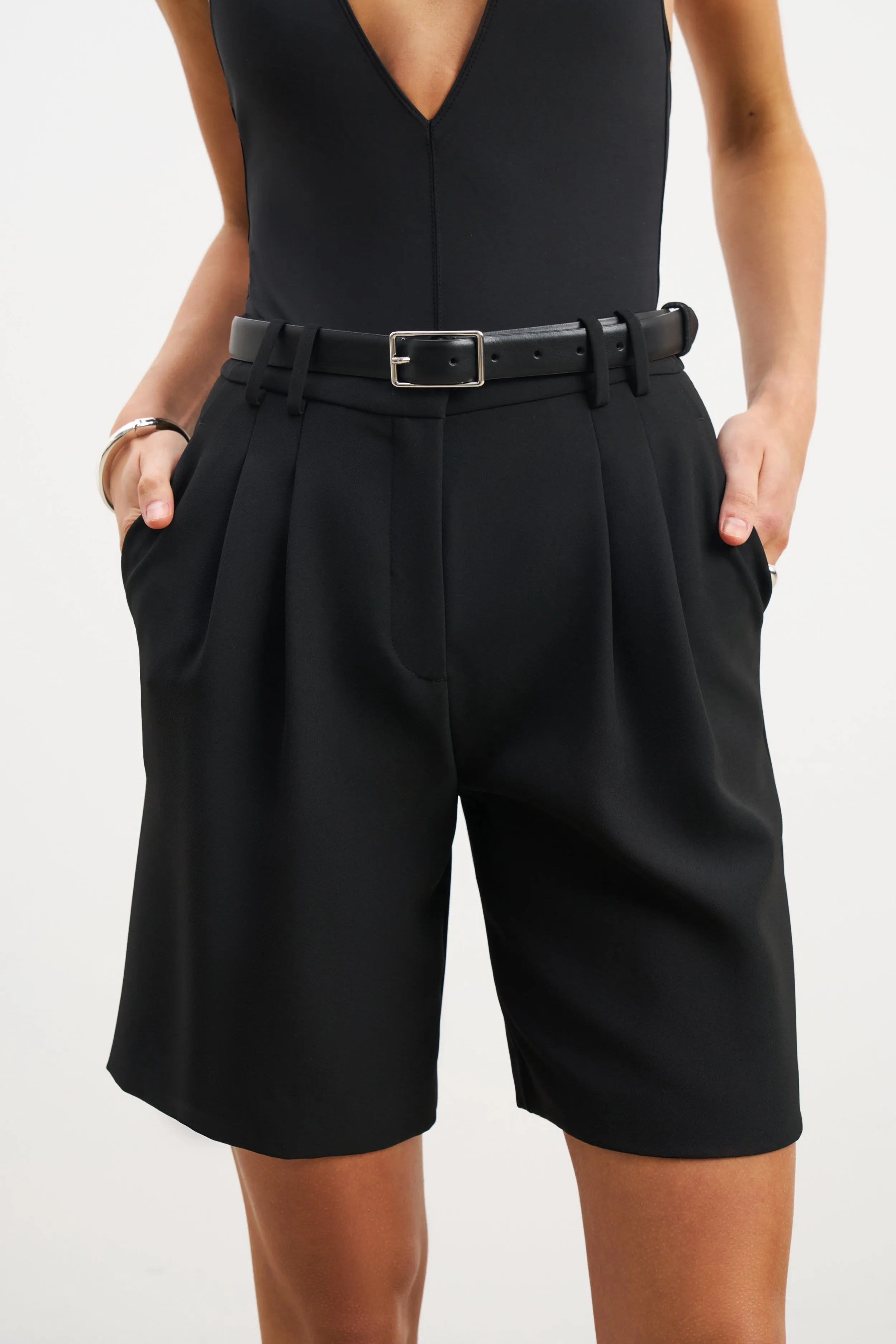 All Day Movement Fit Effortless Pleated Longline Shorts - Black