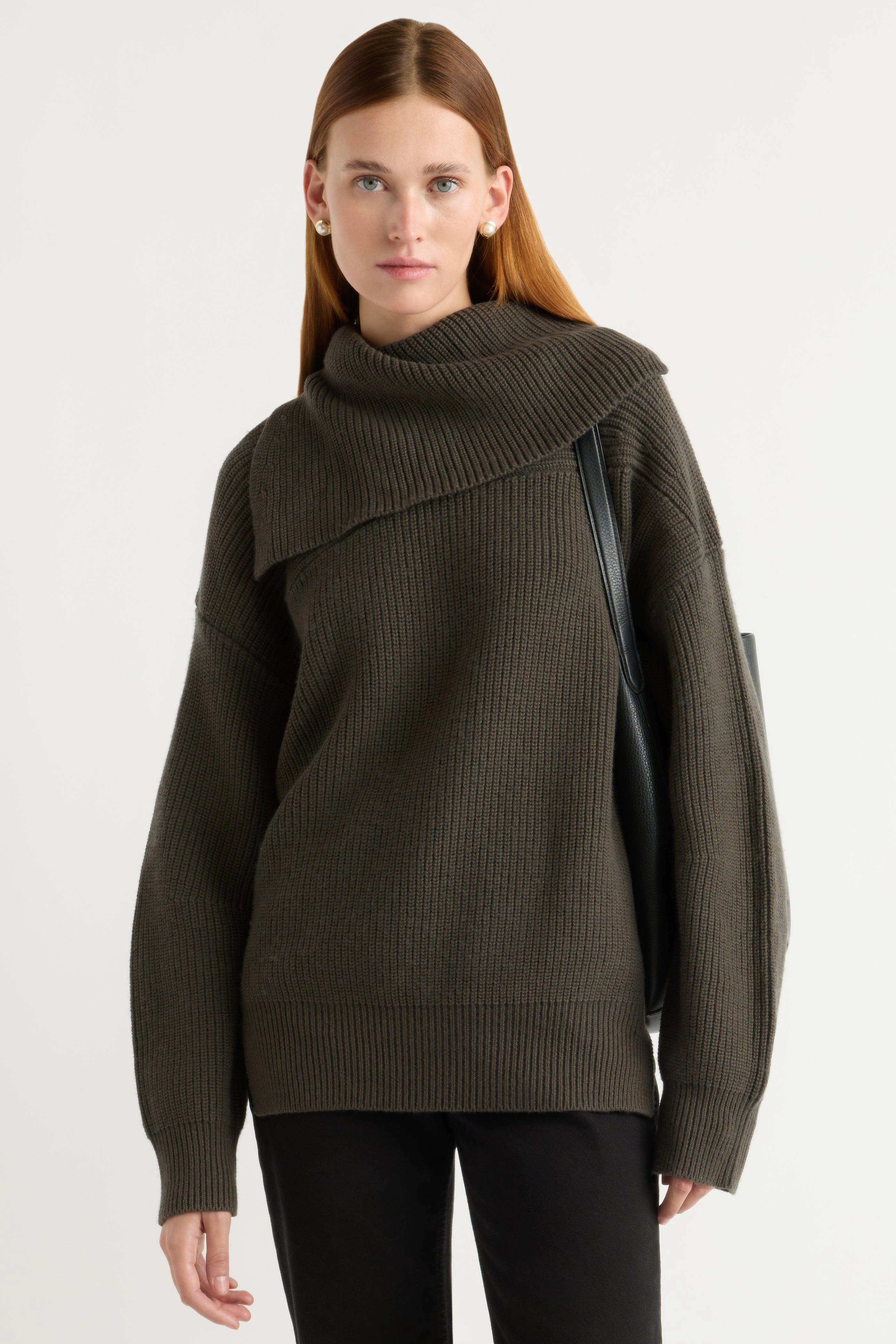 Perfect Layering Active Stretch Fit Ezra Organic Cotton-Wool Foldover-Collar Sweater