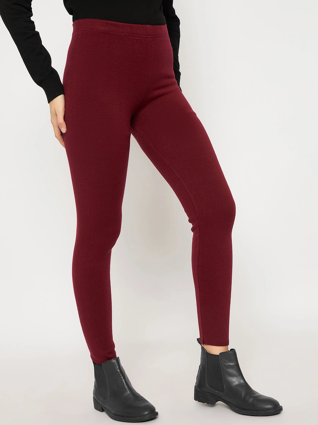 Madame Skinny Fit Solid Maroon Tights Bonded Seam Technique