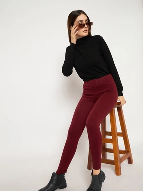 Breathable mesh Sleeveless Top Madame Skinny Fit Solid Maroon Tights