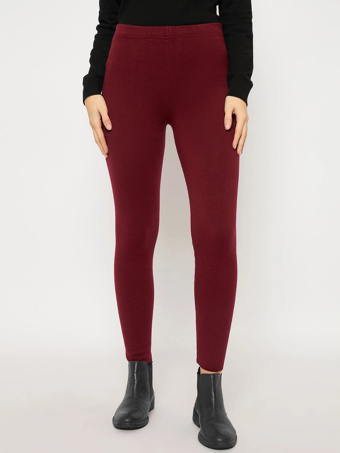 HiddenVentilationPockets Madame Skinny Fit Solid Maroon Tights