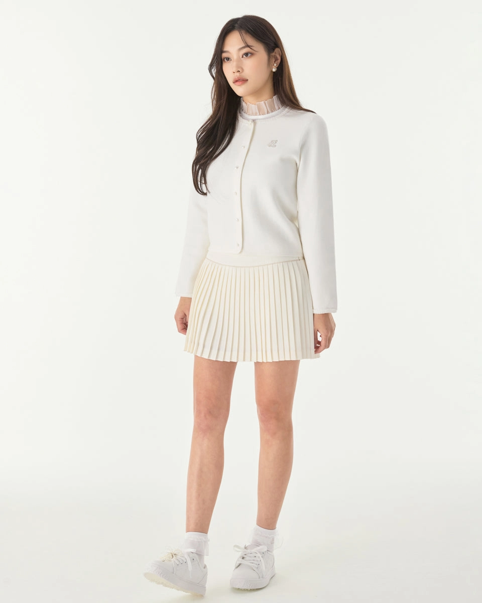 Climate Adaptive Design Abrasion Proof Shoulders pearl ribbon jacket cardigan - White