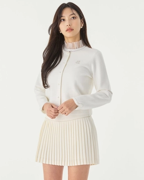Non Irritating Seam Finish pearl ribbon jacket cardigan - White