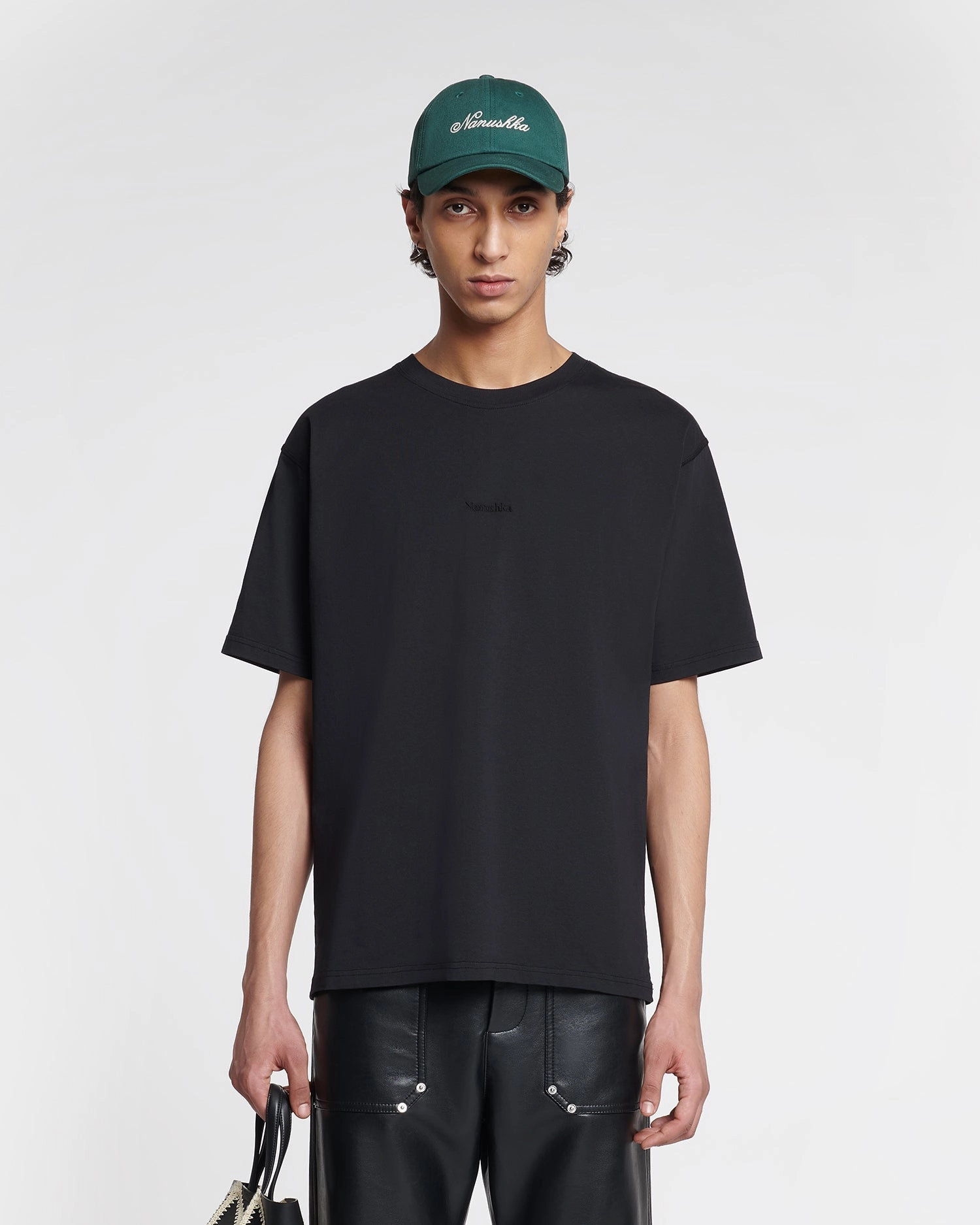BlendMaterials ConvertibleCollarSystem Reece - Embroidered Cotton-Jersey T-Shirt - Black