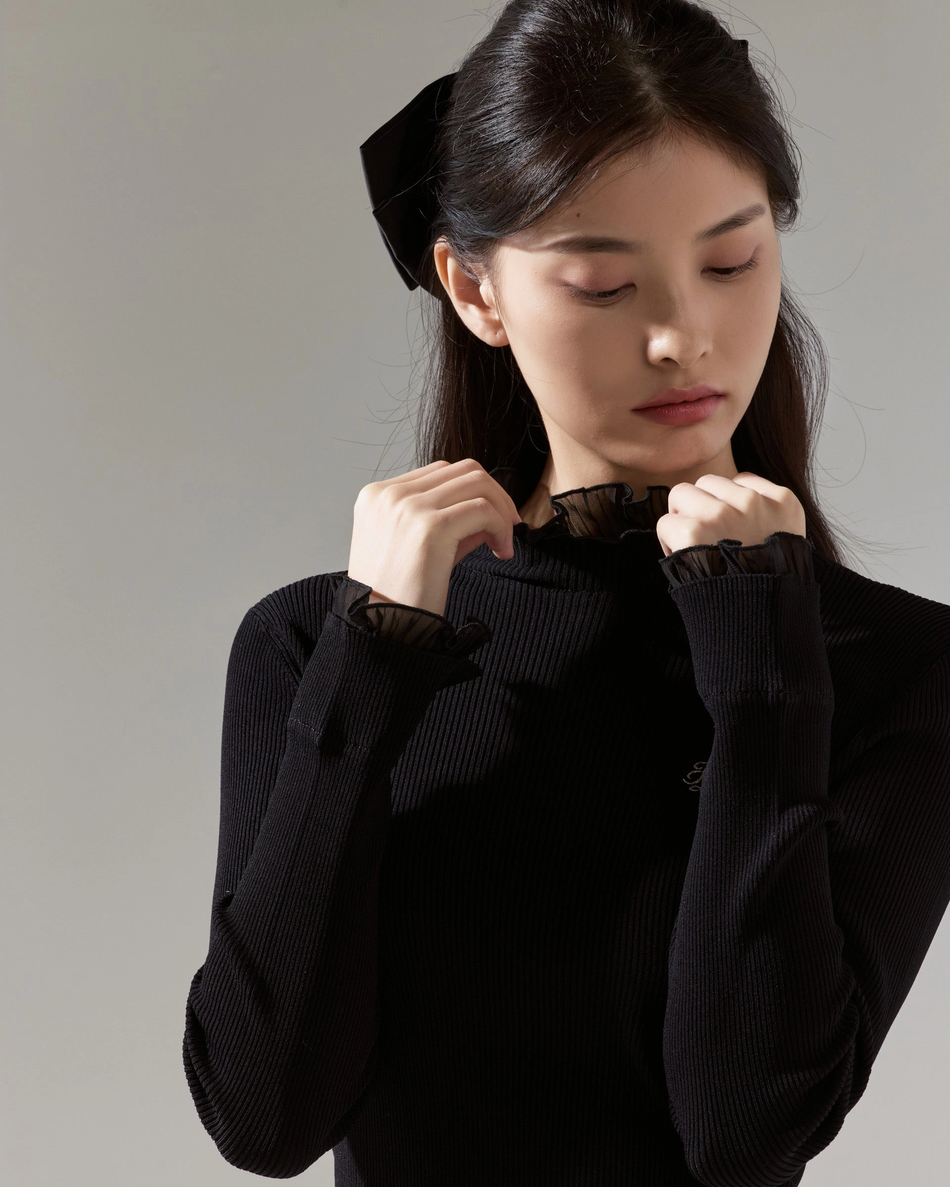 Formal Tank Fair Liar Double Frill High Neck Rib Knit - Black