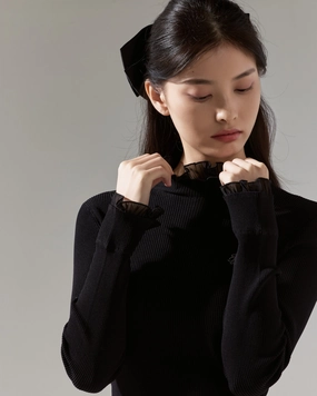 Formal Tank Fair Liar Double Frill High Neck Rib Knit - Black