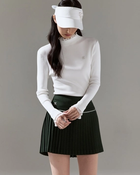 Fair Liar Double Frill High Neck Rib Knit - White No Iron Fabric
