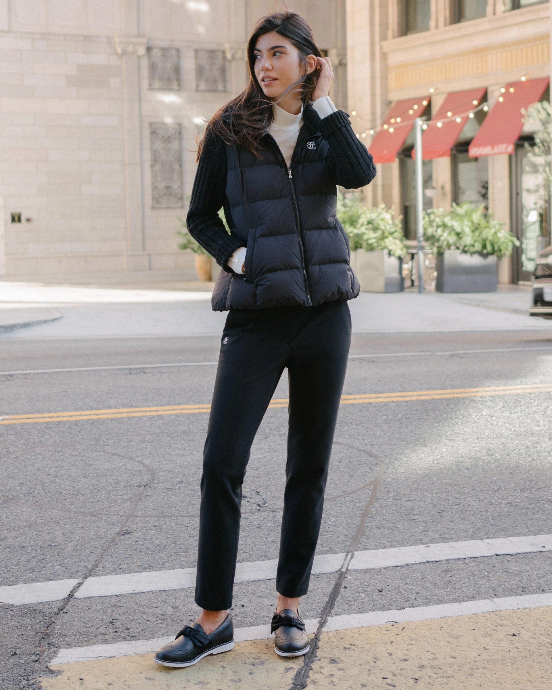 Minimal Waistband Curved Waistline Fair Liar High waist Slim Fit Pants - Black