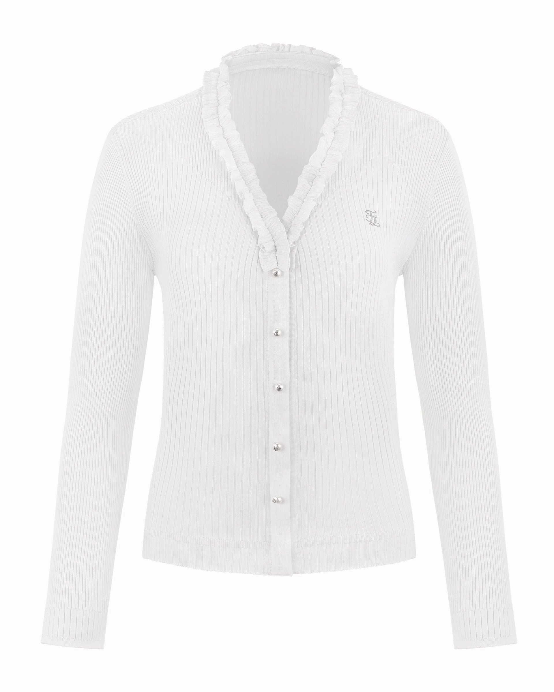 Fair Liar Rib Frill Cardigan - White VentilatedBackPanel