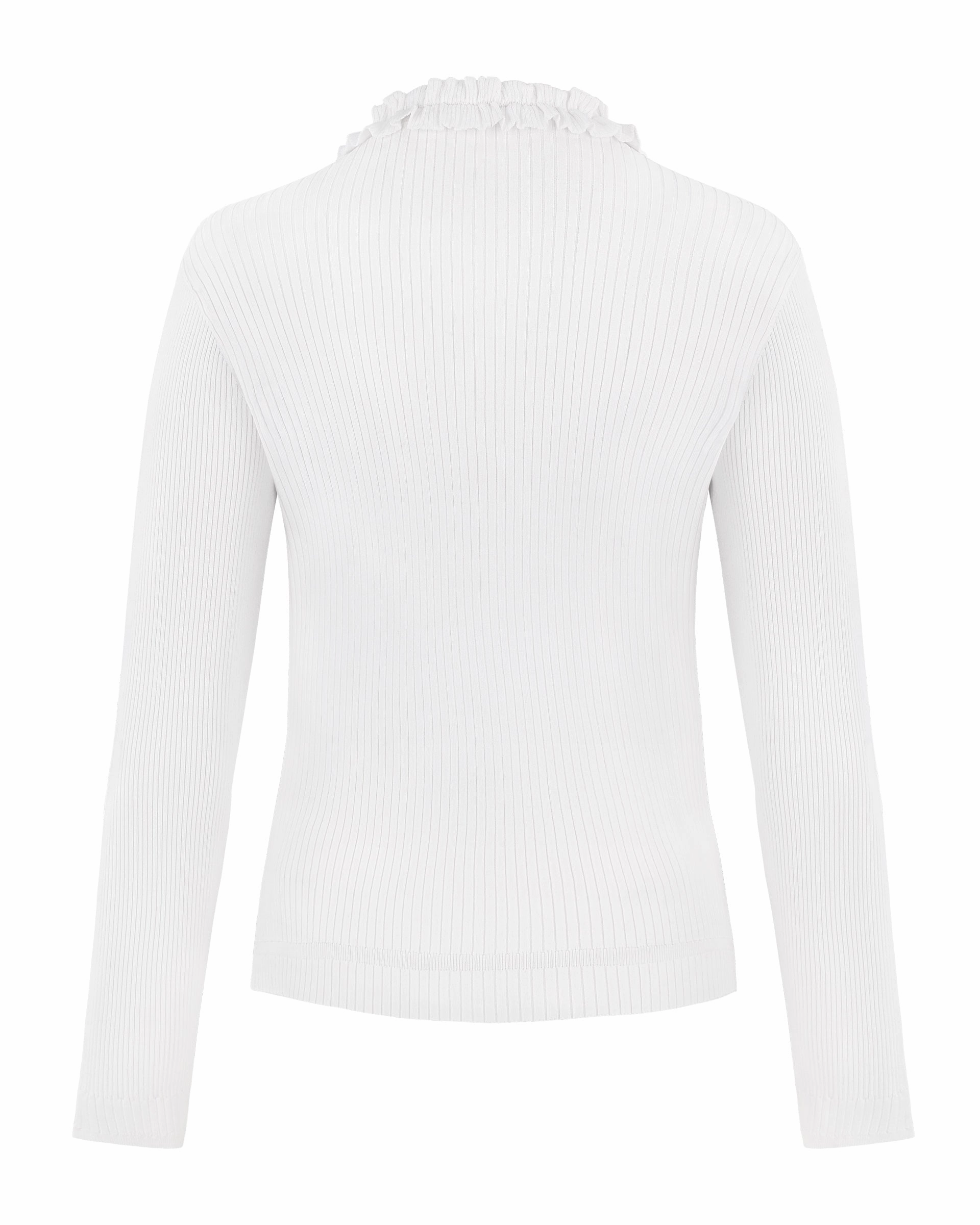 Fair Liar Rib Frill Cardigan - White Timeless Fit Style Primaloft Insulation