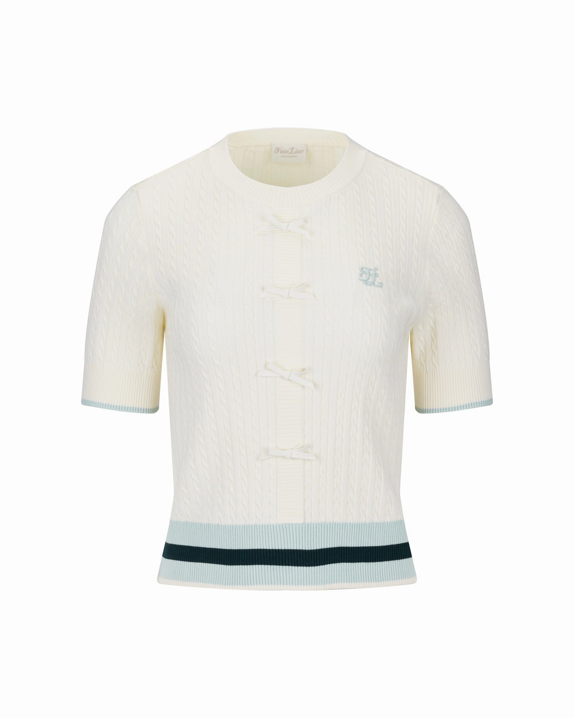 Drop Shoulder Silhouette Fair Liar Ribbon Cropped Short Sleeve Knit - Ivory