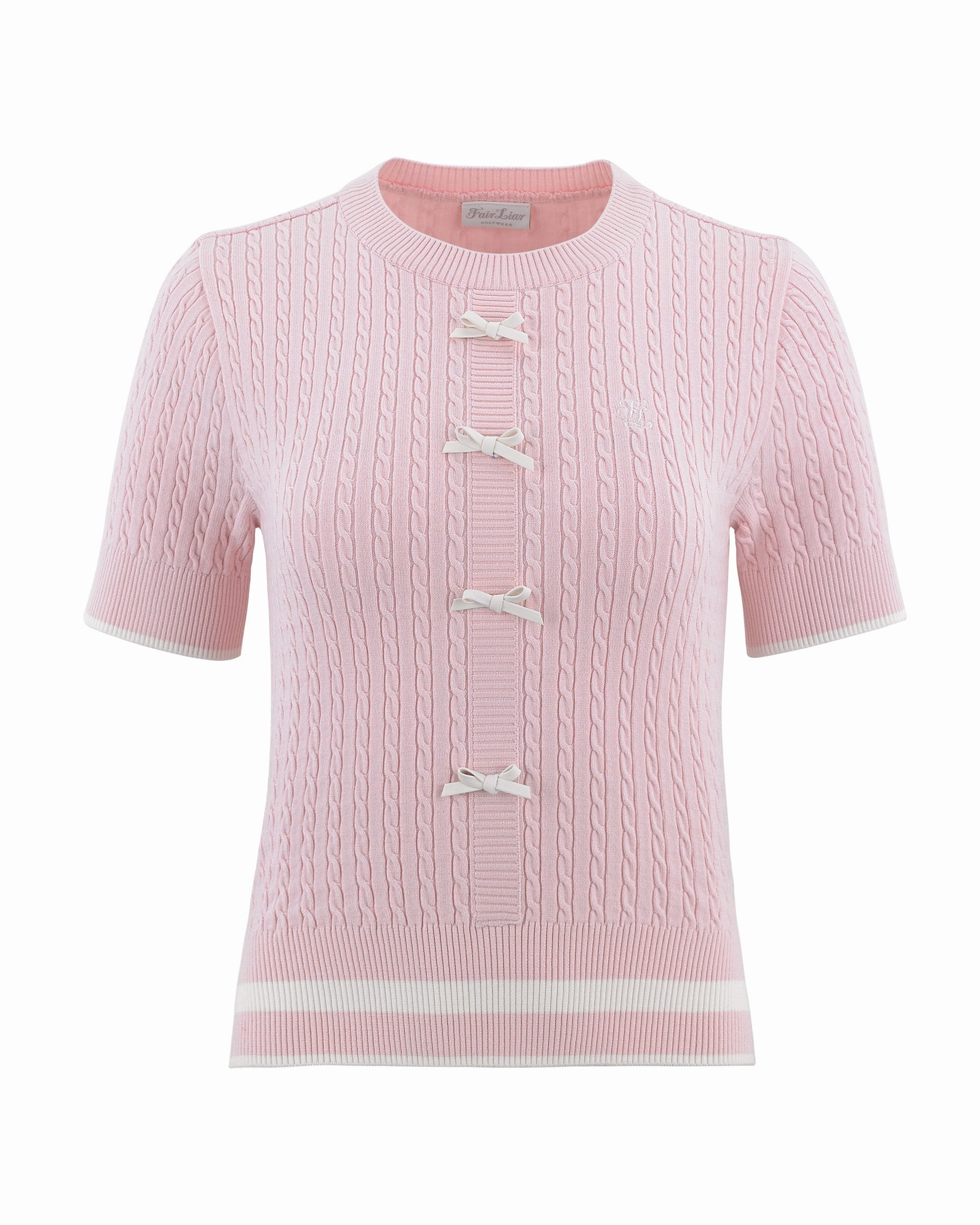 ThermalRegulationLayer Fair Liar Ribbon Cropped Short Sleeve Knit - Pink
