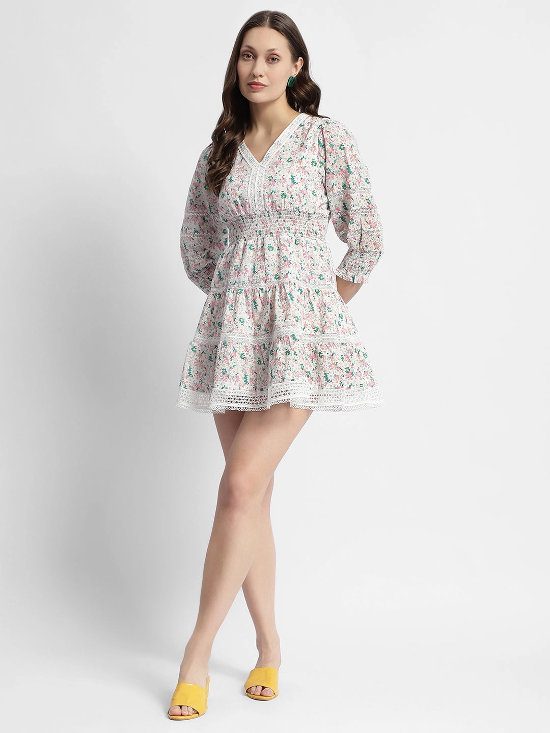 Daily Confidence Body Fit Madame Ditsy Floral Print V-Neck Mini Dress