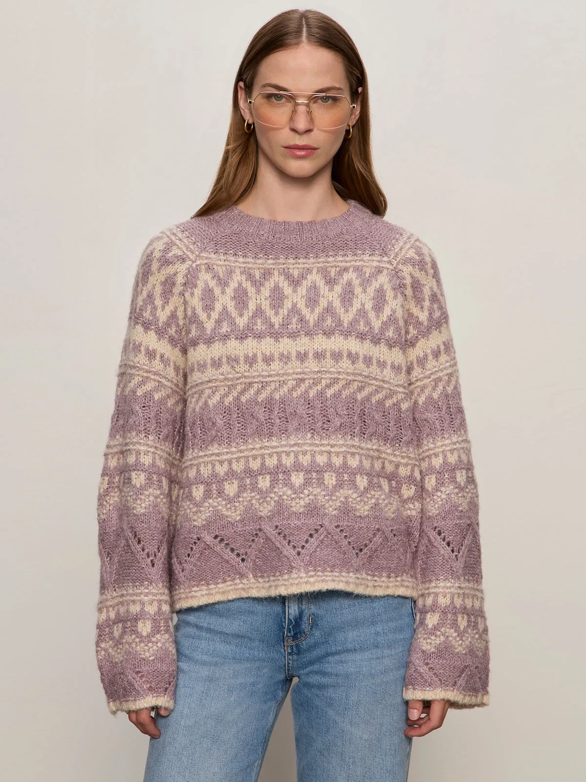 Fairisle Crew Neck Sweater Twilight Mauve Multi Recycled Material Blend Formal Wear