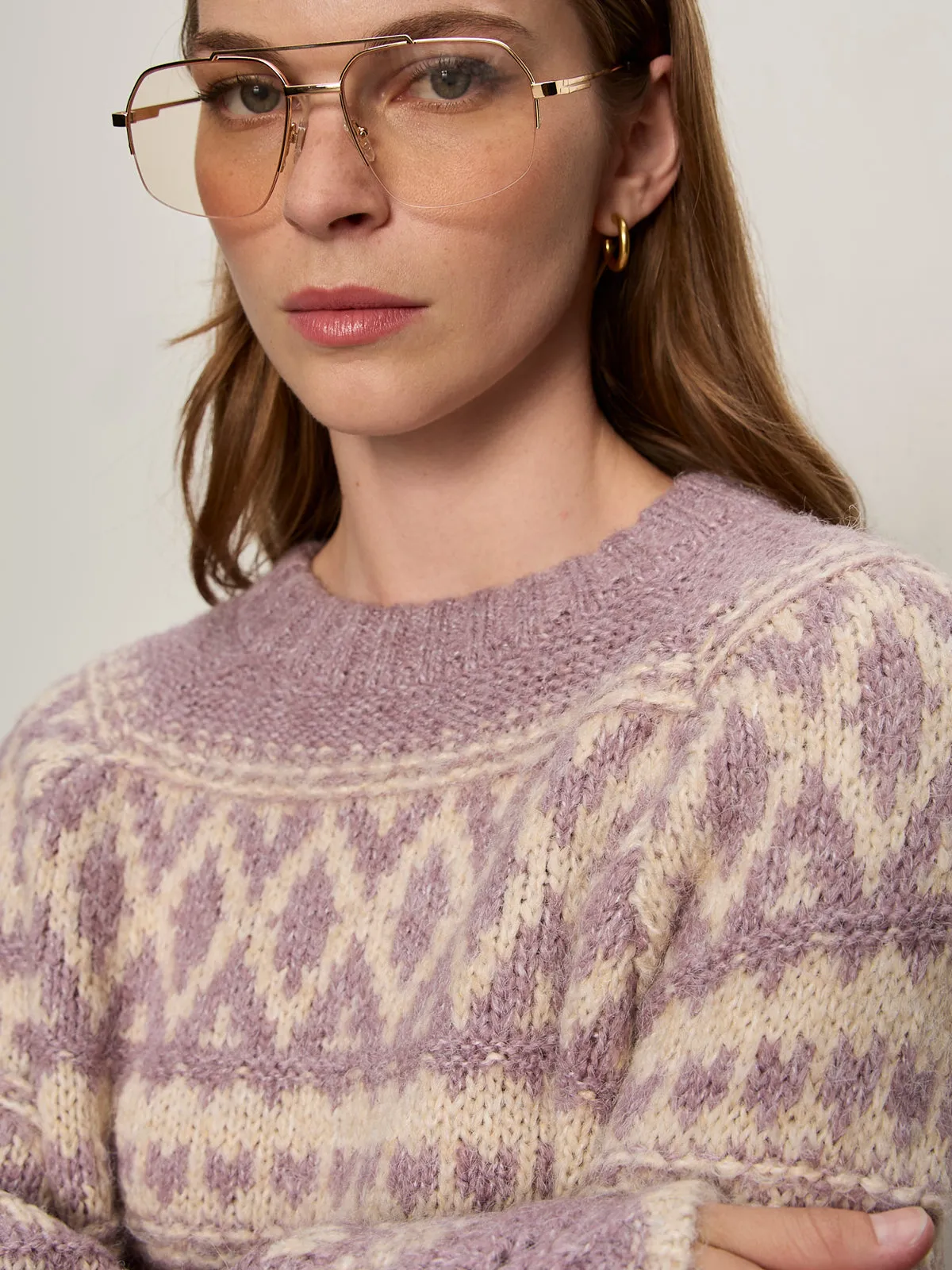 Fairisle Crew Neck Sweater Twilight Mauve Multi Outdoor Apparel