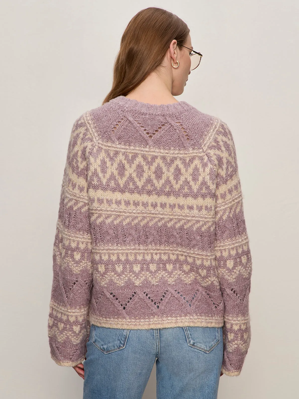 Elegant Blouse Fairisle Crew Neck Sweater Twilight Mauve Multi