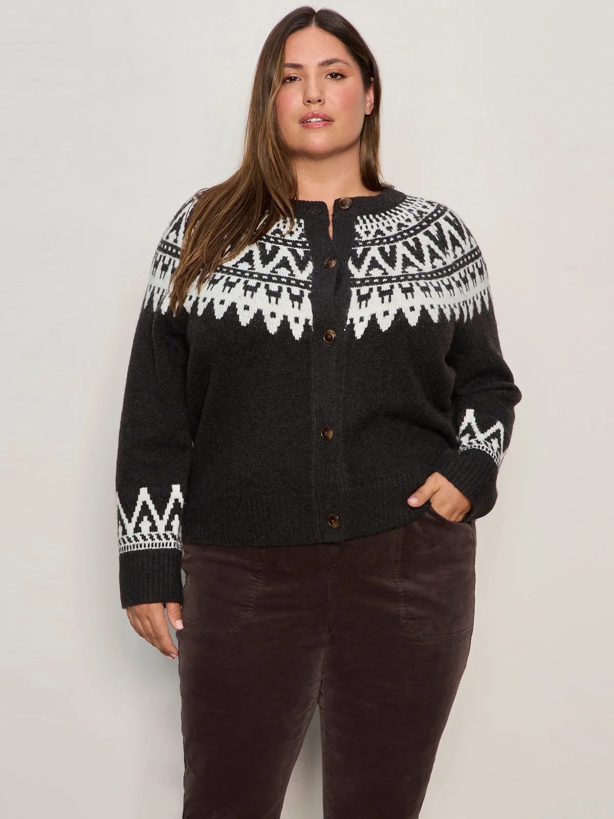 Unlined Design TaglessNecklineComfort Fairisle Crewneck Cardi Ink Multi Extended Sizing