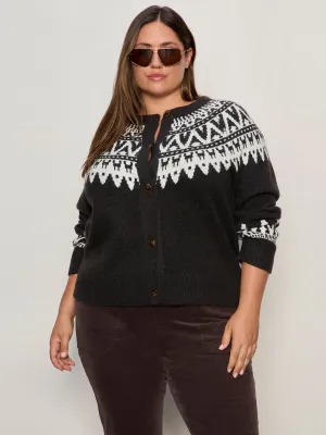 Convertible Collar Anti Pilling Finish Fairisle Crewneck Cardi Ink Multi Extended Sizing