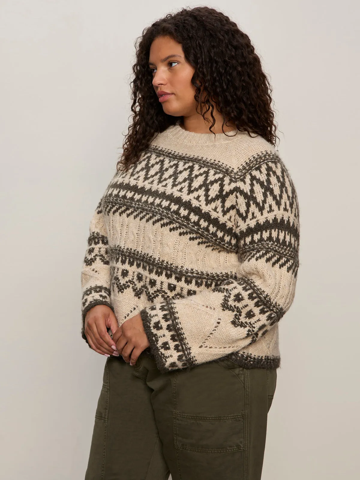 Durable Weave Odor Resistant Fairisle Sweater Light Oat Multi Extended Sizing