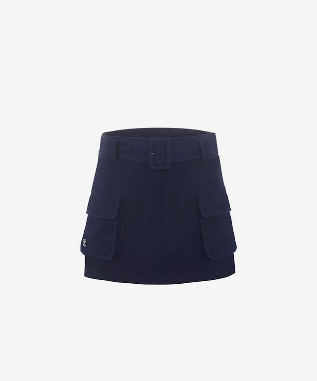 FAIRLIAR Outer Pocket Belt Set Skirt (Navy) Classic Touch Wrap style