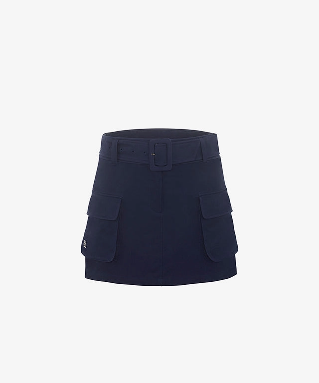 FAIRLIAR Outer Pocket Belt Set Skirt (Navy) Easy Flex Design Sleek Fit