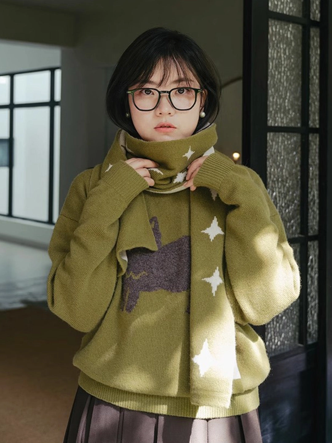 Double Layer Thermal Chowxiaodou 100% Wool Knit Sweater