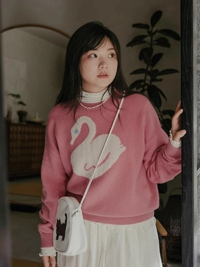 Crewneck Style Chowxiaodou 100% Wool Knit Sweater