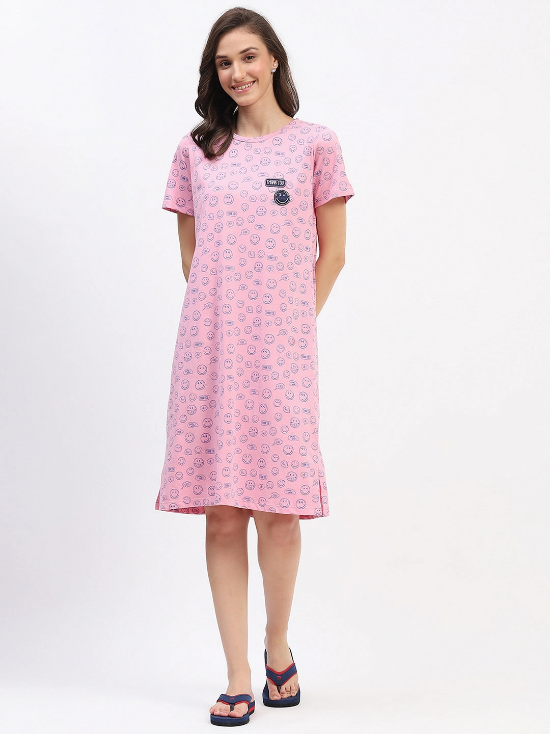 mSECRET Pink Smiley Print Cotton Nightdress Everyday Ready