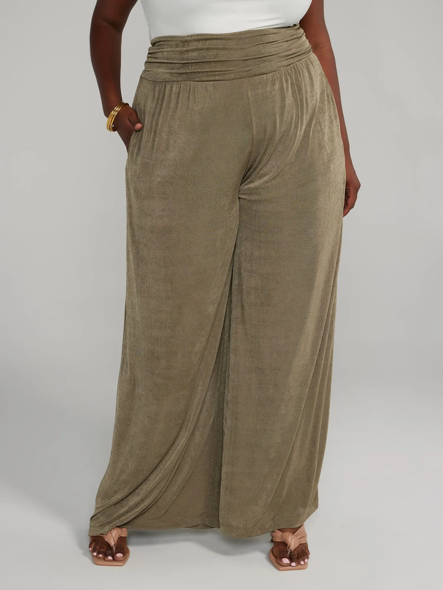 Fashion To Figure - Ruched Waist Wide Leg Pants