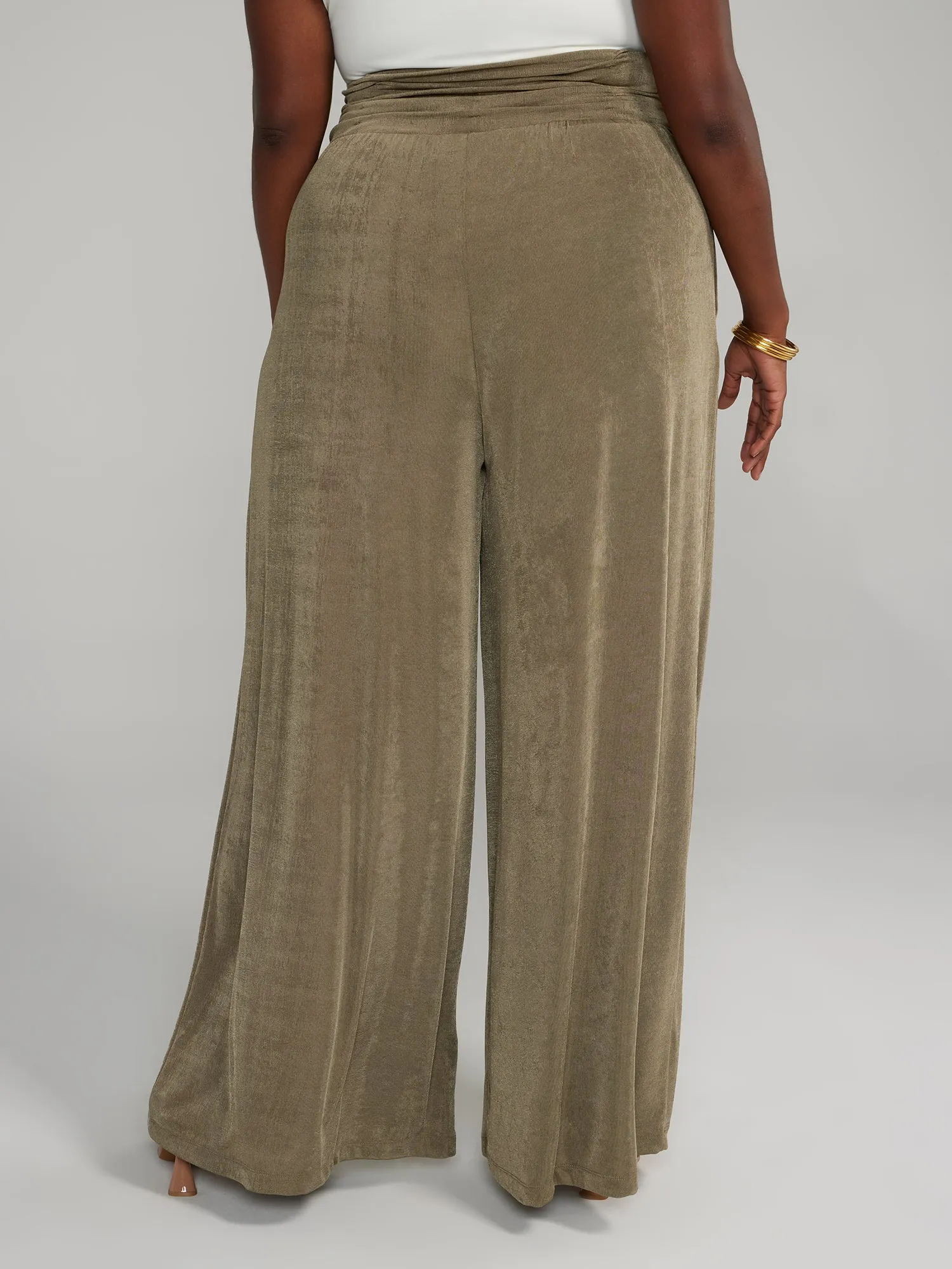 Fashion To Figure - Ruched Waist Wide Leg Pants