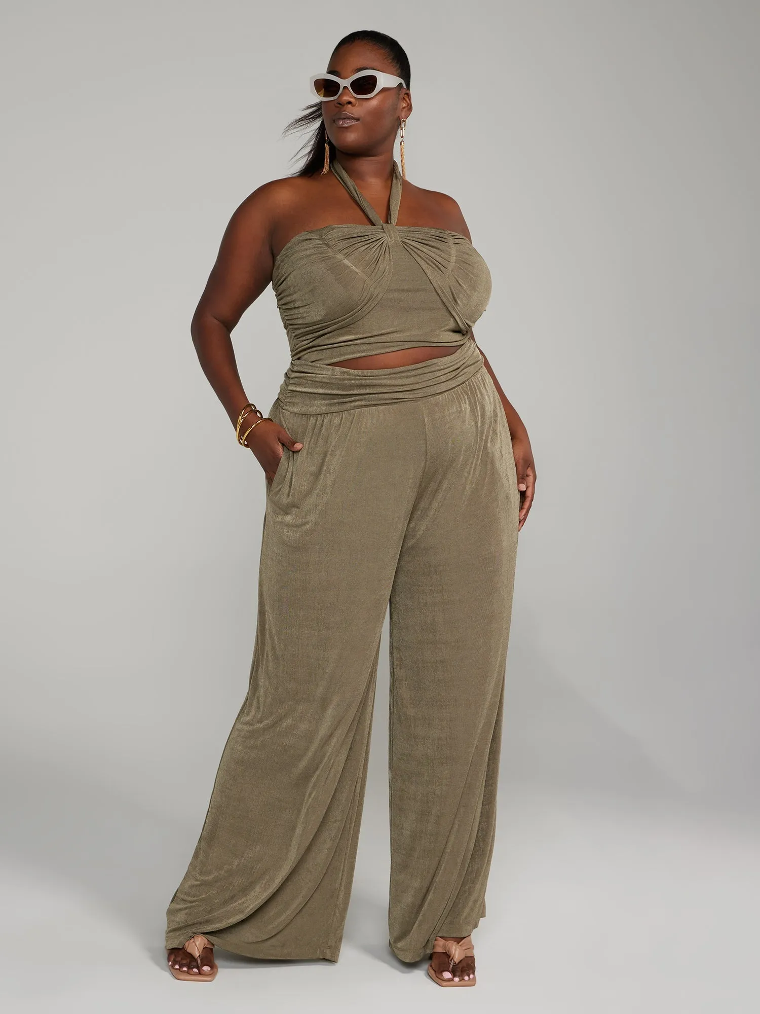 Fashion To Figure - Ruched Waist Wide Leg Pants