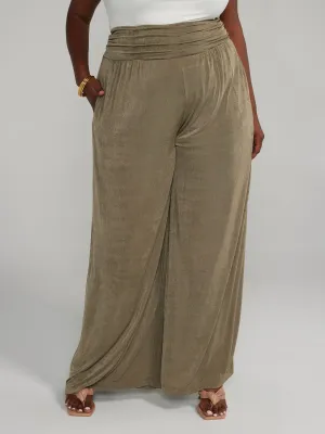 Fashion To Figure - Ruched Waist Wide Leg Pants