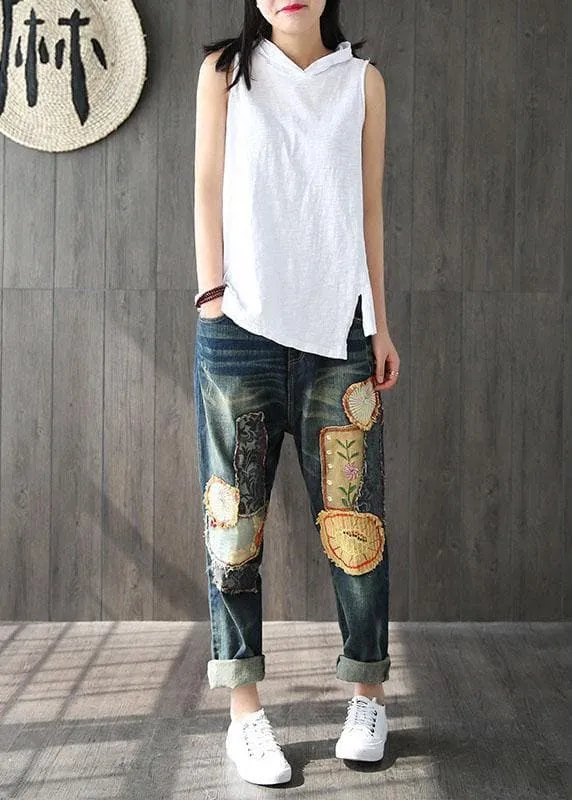 Fashion White Hooded Asymmetrical Design Summer Cotton Top Sleeveless