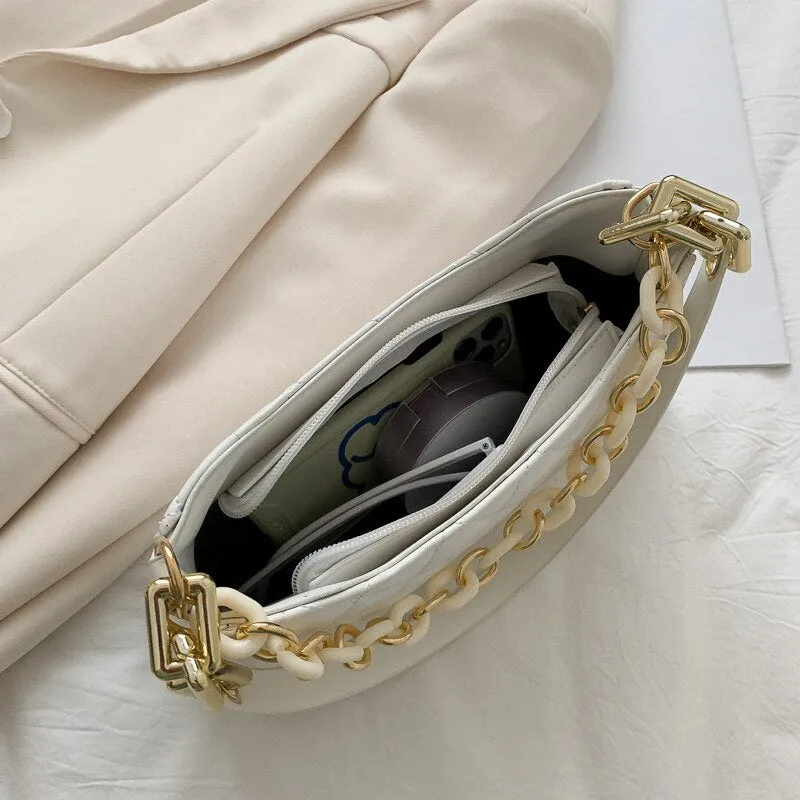 Fashion Women Underarm Baguette bags PU Leather Shoulder Bags Ladies Chain Designer Luxury Handbag Female Travel Purse Tote