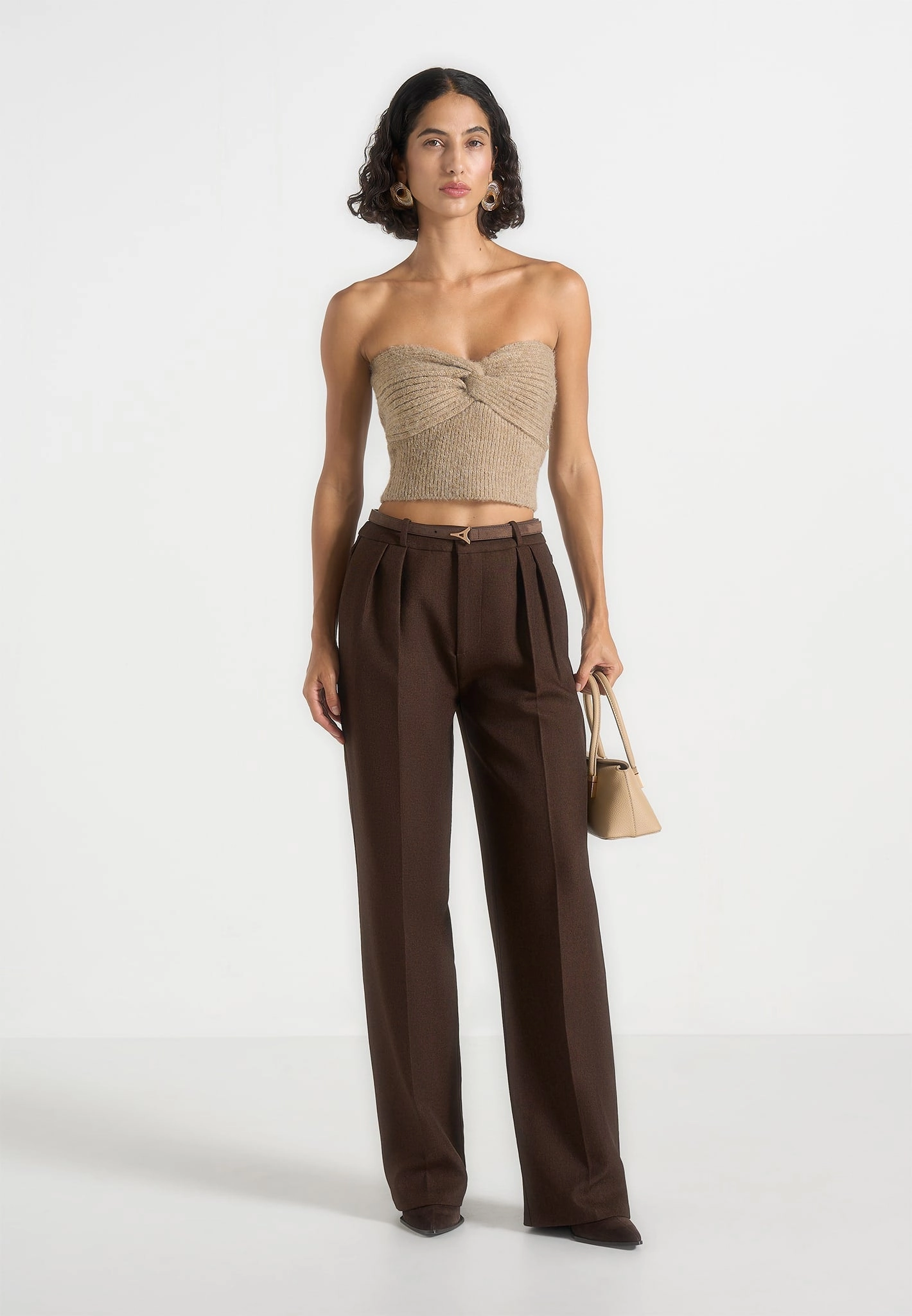 Emya - 2-in-1 Knit Shrug With Twisted Bandeau Top - Taupe Off Duty Look Neutral palette