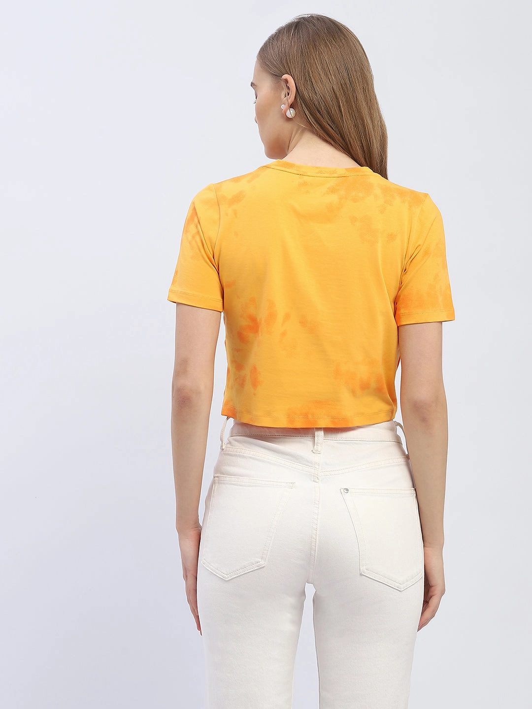 Madame Tie-Dye Light Orange Crop T-Shirt Breathable Comfort Wear Trendy Vibes Wear