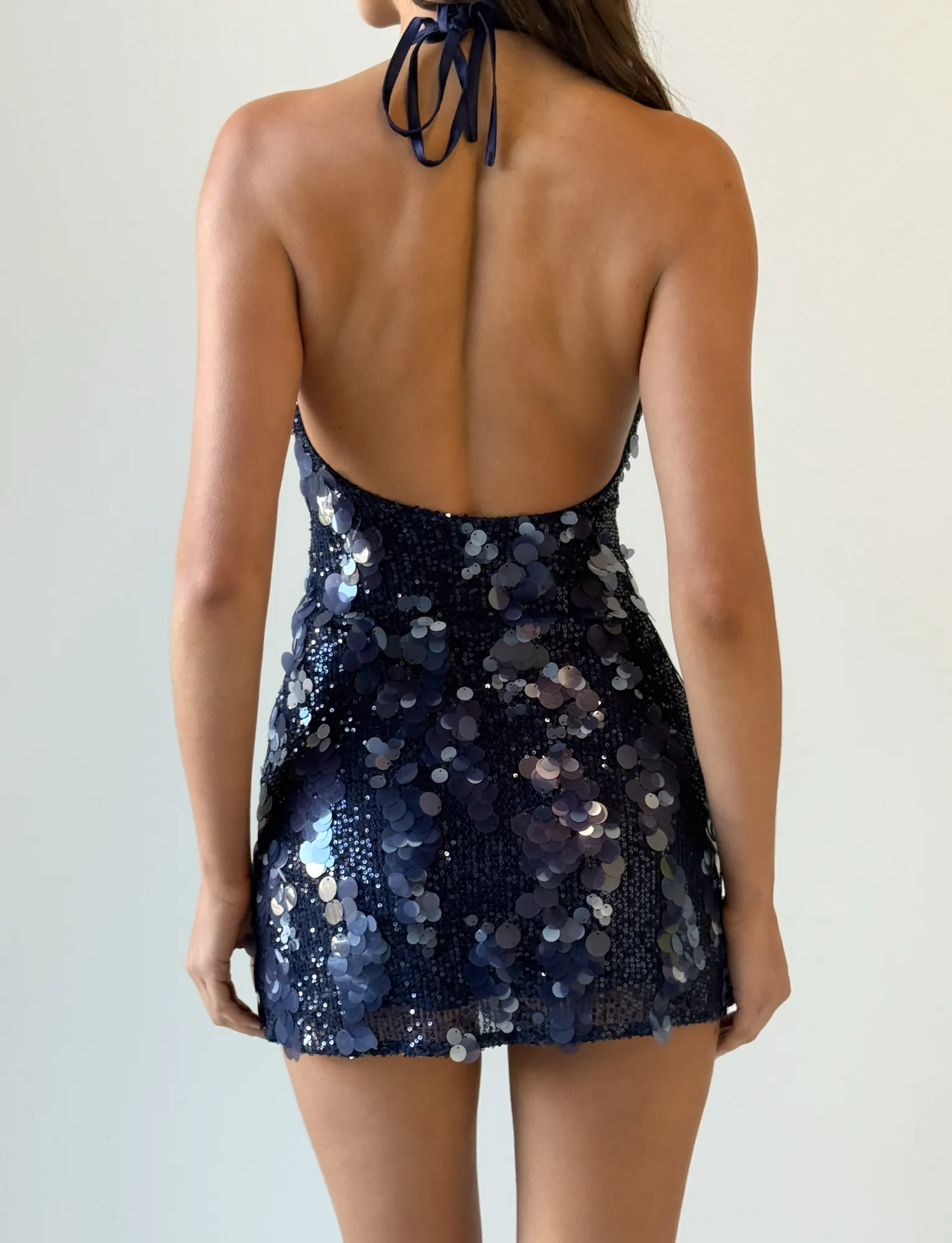 ZANA MINI DRESS - NAVY SEQUIN Soft-touch