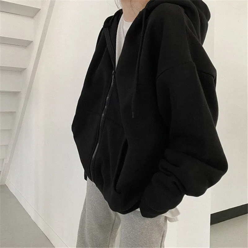 FashionSierra - Letter Print Zip Up Hoodies