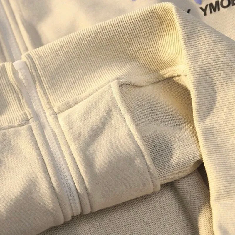 FashionSierra - Letter Print Zip Up Hoodies