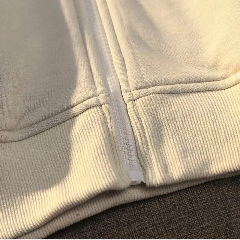 FashionSierra - Letter Print Zip Up Hoodies