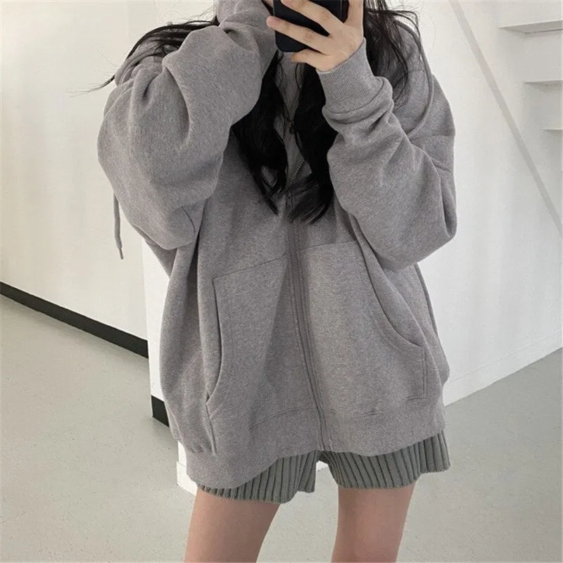 FashionSierra - Letter Print Zip Up Hoodies