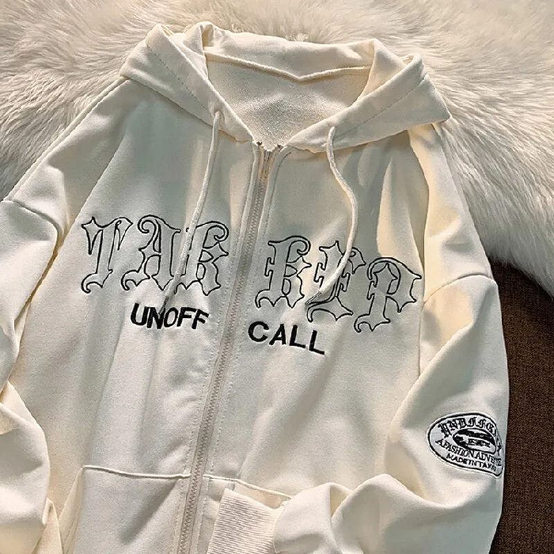 FashionSierra - Letter Print Zip Up Hoodies