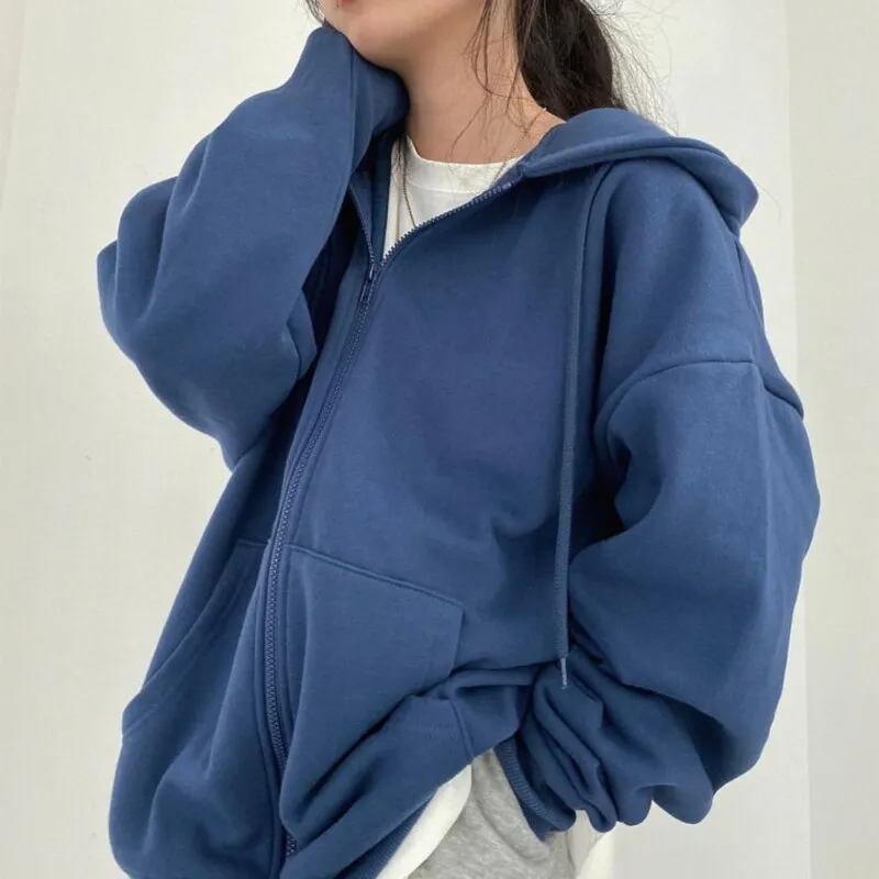 FashionSierra - Letter Print Zip Up Hoodies