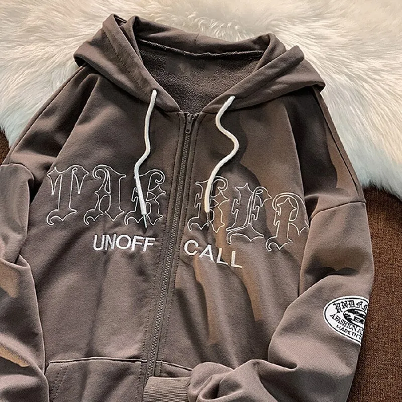 FashionSierra - Letter Print Zip Up Hoodies