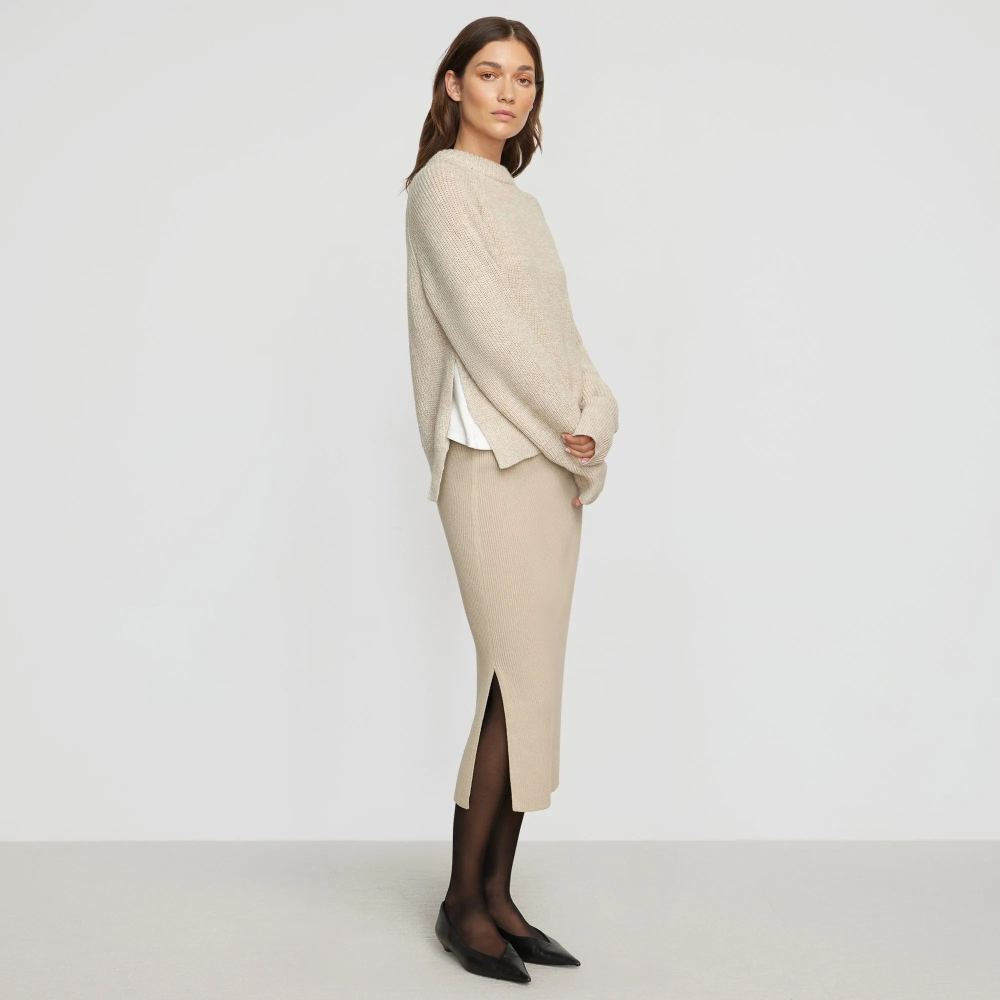 Faustine Cotton Ribbed Skirt Faux Leather Key Feature