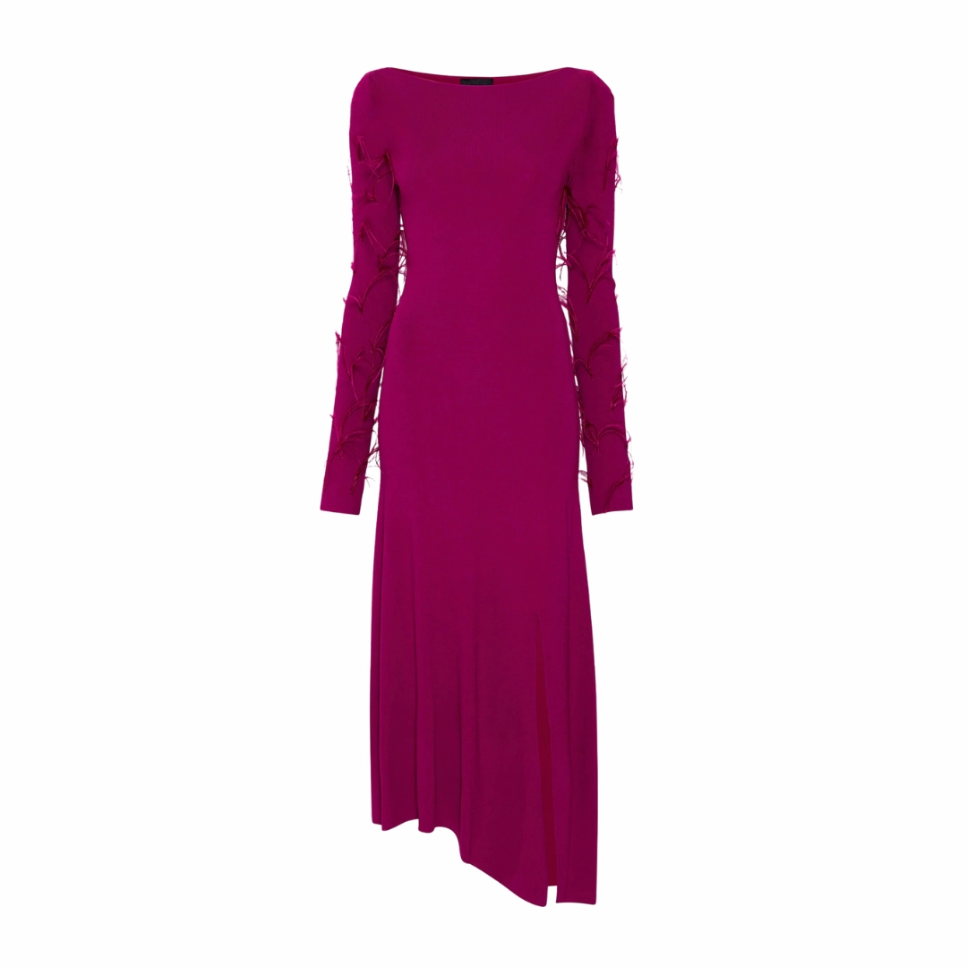 Feather Boatneck Dress Flattering Waist Design Flattering Waist
