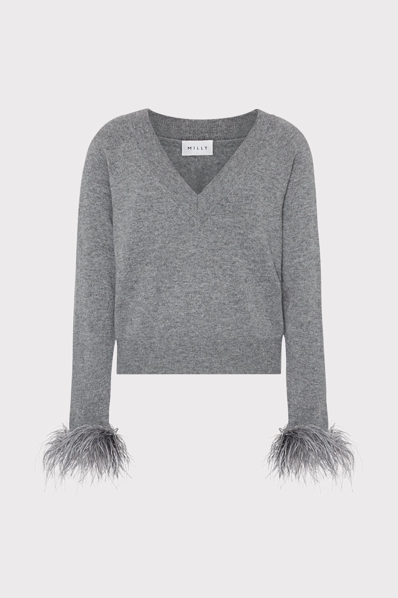 Feather Cuff V-Neck Sweater Fall Comfort