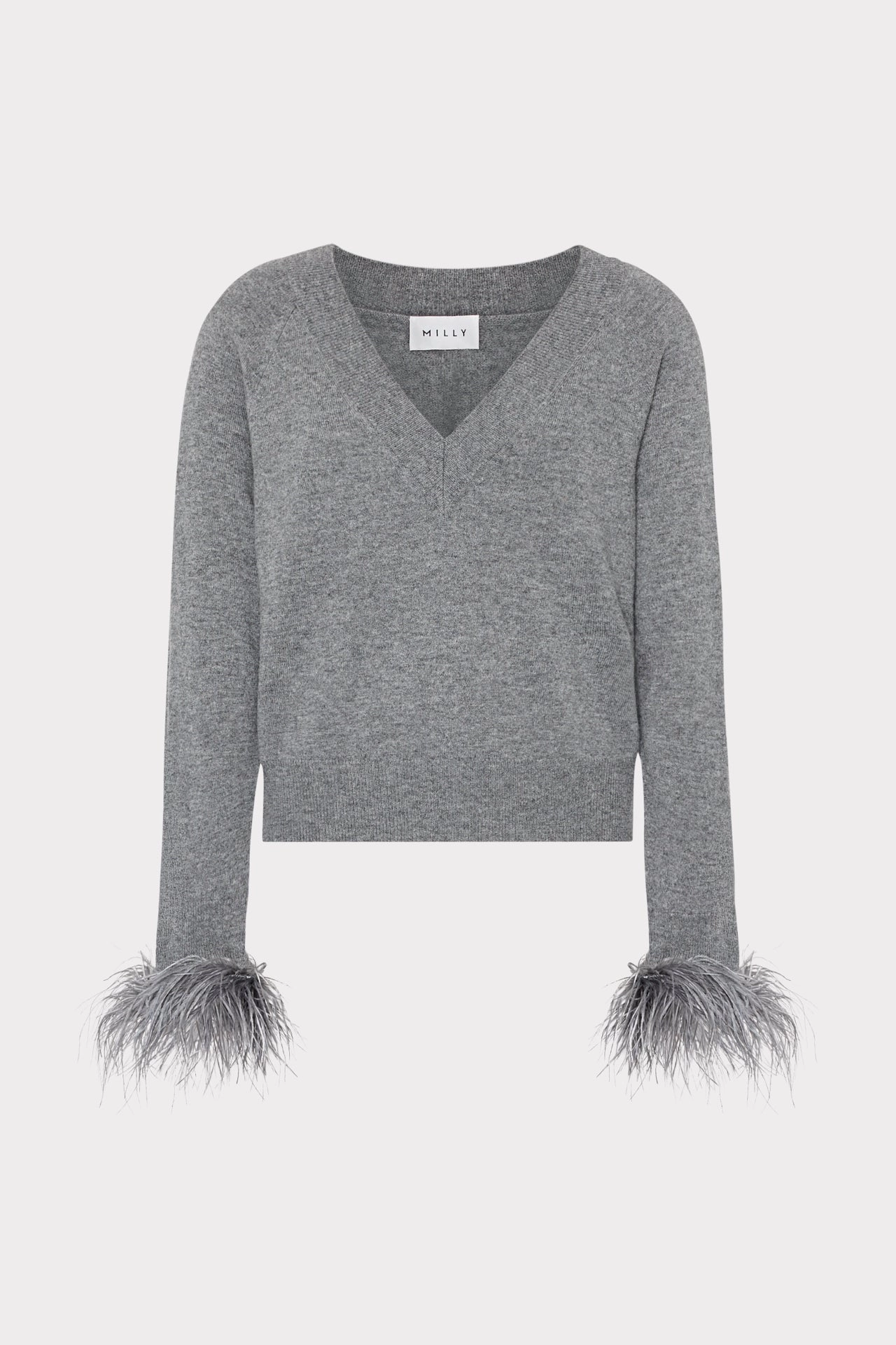 Feather Cuff V-Neck Sweater Brushed Interior Fresh Warmth